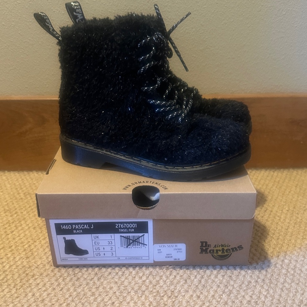 Dr. Martens Kids Fuzzy Black Boots